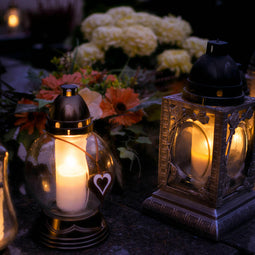 Lanterne funéraire ronde élégance 31 cm + 6 bougies