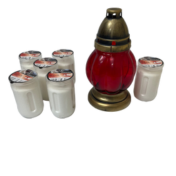 Lanterne funéraire rouge 20 cm + 6 bougies