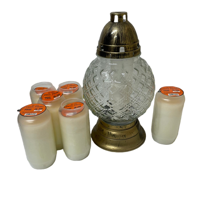 Lanterne funéraire ronde élégance 31 cm + 6 bougies