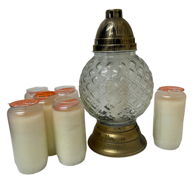 Lanterne funéraire ronde élégance 31 cm + 6 bougies