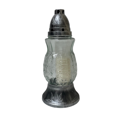 Lanterne funéraire moulage feuilles 27 cm + 6 bougies