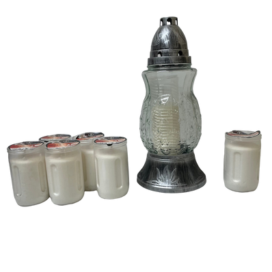 Lanterne funéraire moulage feuilles 27 cm + 6 bougies