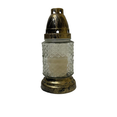 Lanterne funéraire moulage petits losanges 18 cm + 6 bougies