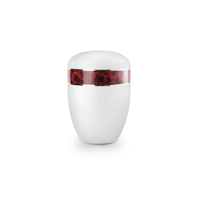 Urne funéraire biodégradable blanche bandeau de Roses
