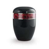 Urne funéraire biodégradable noire bandeau de Roses
