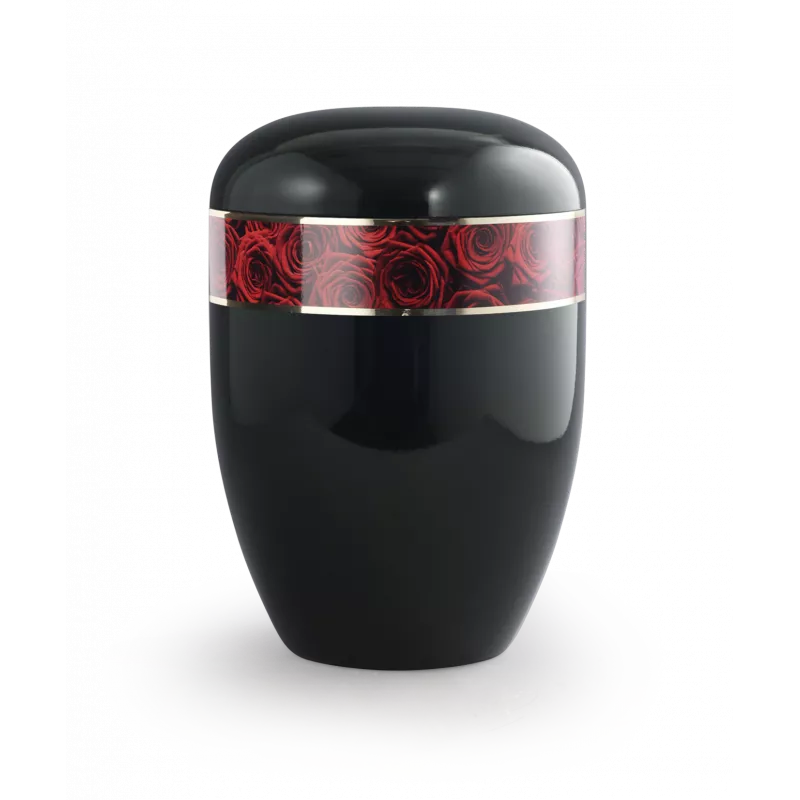 Urne funéraire biodégradable noire bandeau de Roses