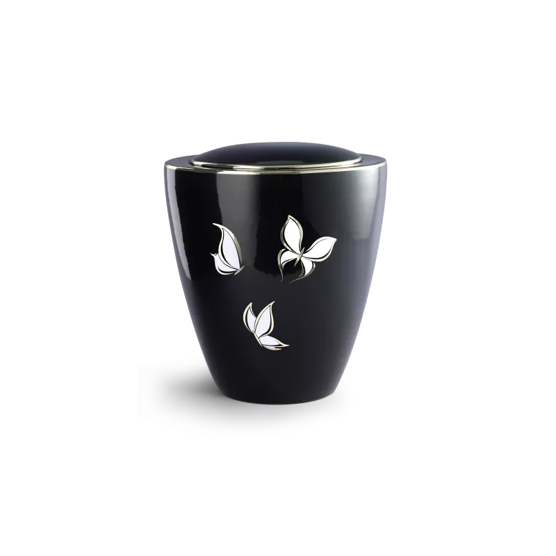 Urne funéraire céramique conique décor Papillons or