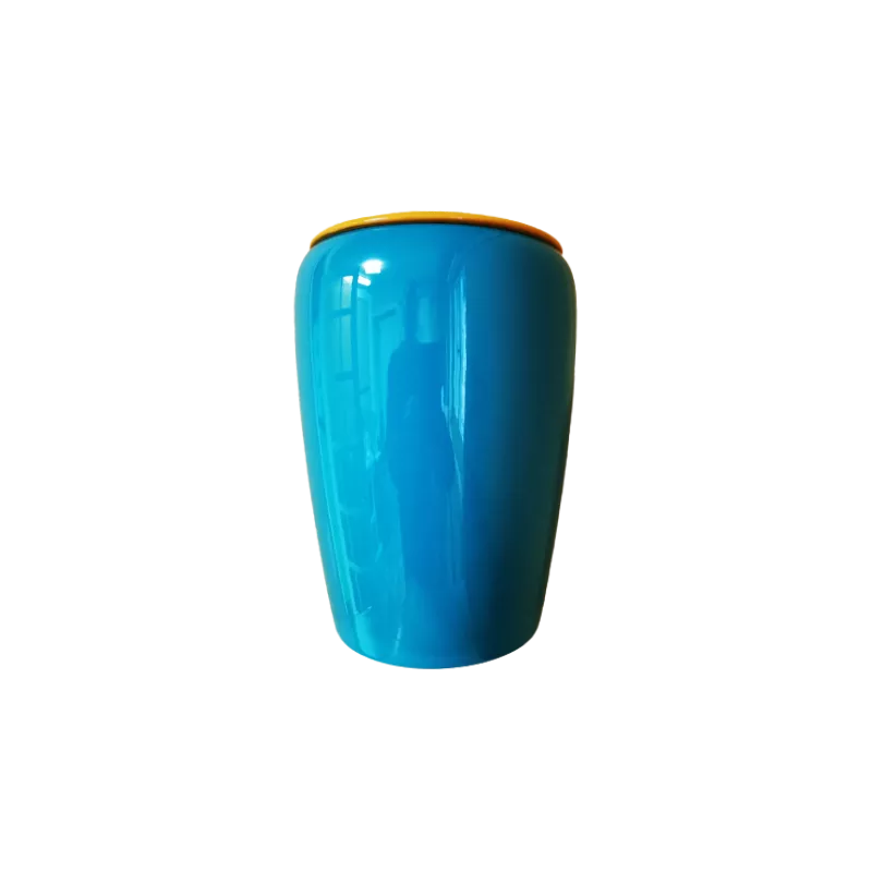 Urne funéraire en bois laqué bleu et curry