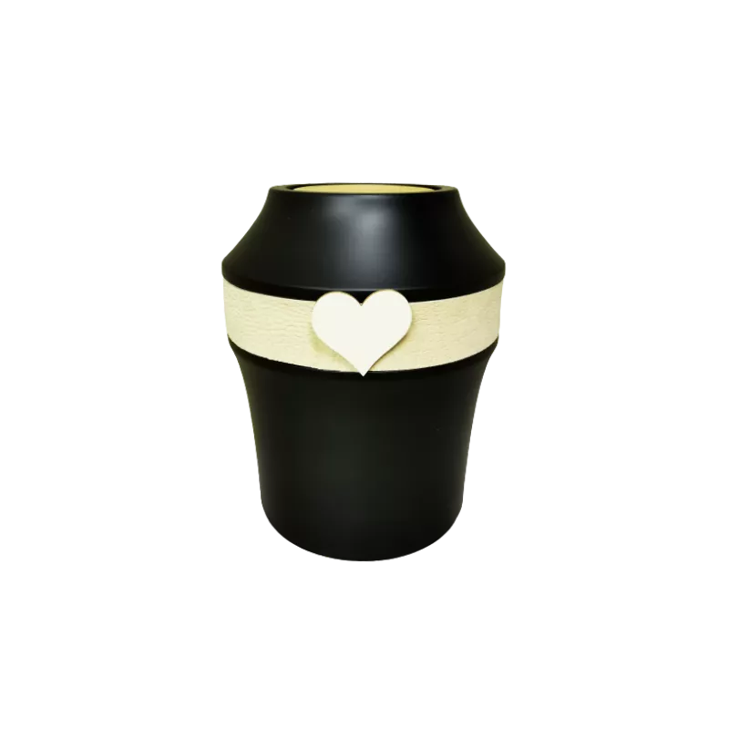 Urne funéraire en bois décor cuir et cœur bois