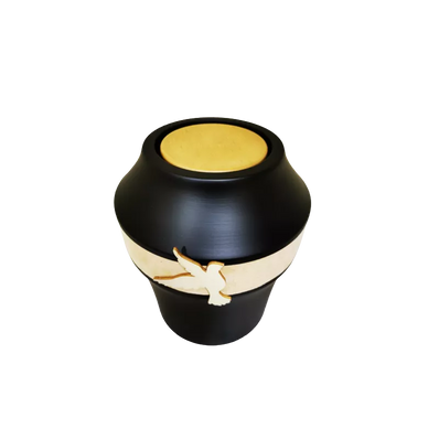 Urne funéraire en bois décor cuir et colombe bois