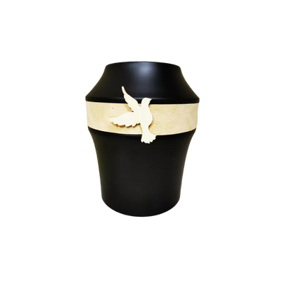 Urne funéraire en bois décor cuir et colombe bois