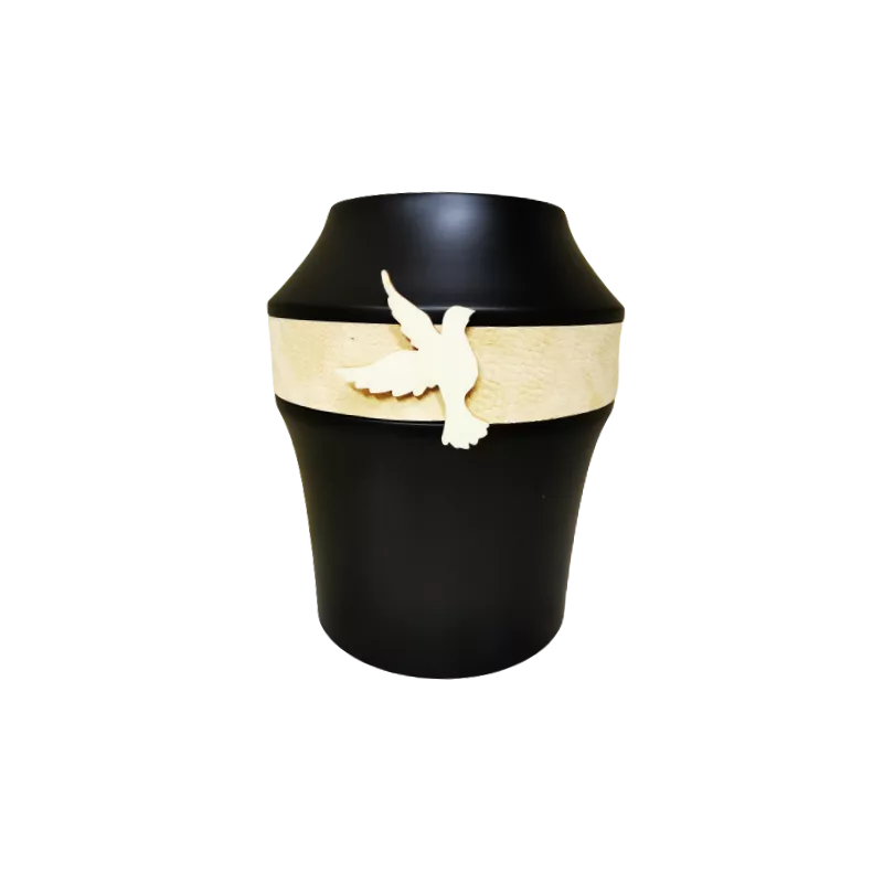 Urne funéraire en bois décor cuir et colombe bois