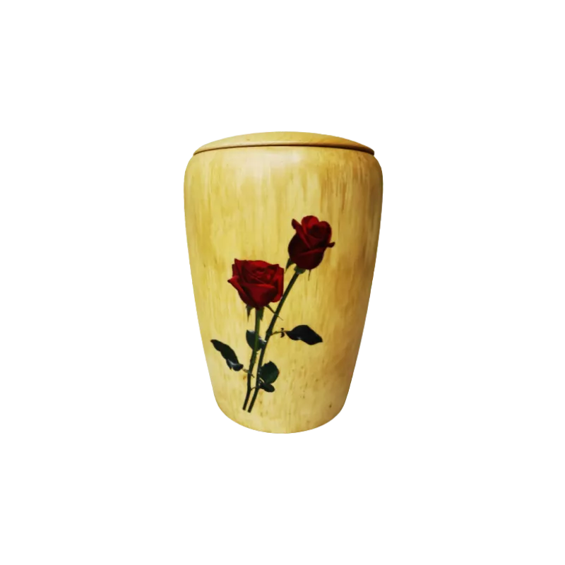 Urne funéraire en bois décor roses