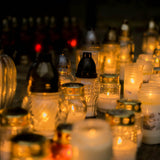 Lanterne funéraire moulage feuilles 27 cm + 6 bougies