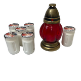 Lanterne funéraire rouge 20 cm + 6 bougies