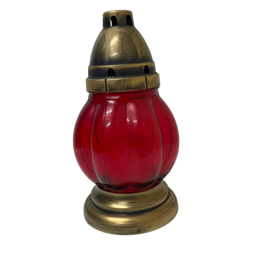 Lanterne funéraire rouge 20 cm + 6 bougies