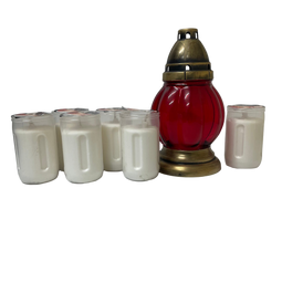Lanterne funéraire rouge 20 cm + 6 bougies