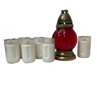 Lanterne funéraire rouge 20 cm + 6 bougies