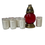 Lanterne funéraire rouge 20 cm + 6 bougies