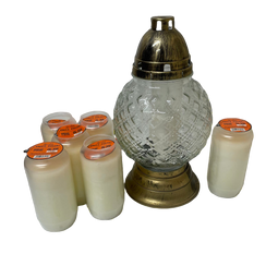 Lanterne funéraire ronde élégance 31 cm + 6 bougies