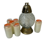 Lanterne funéraire ronde élégance 31 cm + 6 bougies