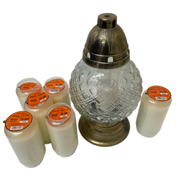 Lanterne funéraire ronde élégance 31 cm + 6 bougies