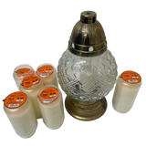 Lanterne funéraire ronde élégance 31 cm + 6 bougies