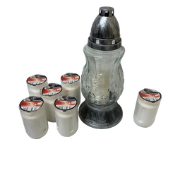 Lanterne funéraire moulage feuilles 27 cm + 6 bougies