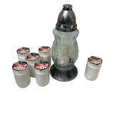 Lanterne funéraire moulage feuilles 27 cm + 6 bougies