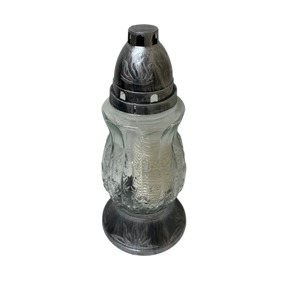 Lanterne funéraire moulage feuilles 27 cm + 6 bougies