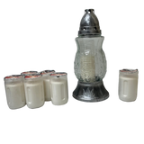 Lanterne funéraire moulage feuilles 27 cm + 6 bougies