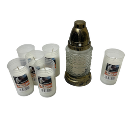 Lanterne funéraire moulage petits losanges 18 cm + 6 bougies