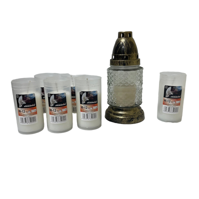 Lanterne funéraire moulage petits losanges 18 cm + 6 bougies