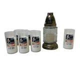 Lanterne funéraire moulage petits losanges 18 cm + 6 bougies