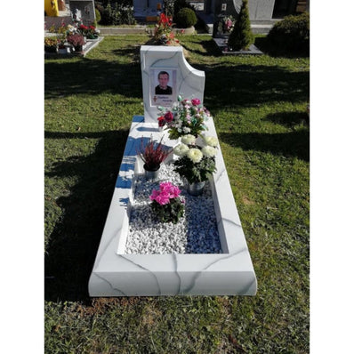 Pierre tombale en résine - Stèle classique - Blanc / Marbre