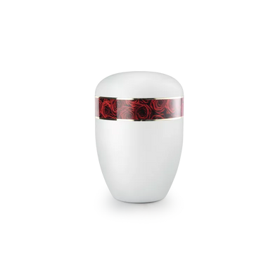 Urne funéraire biodégradable blanche bandeau de Roses