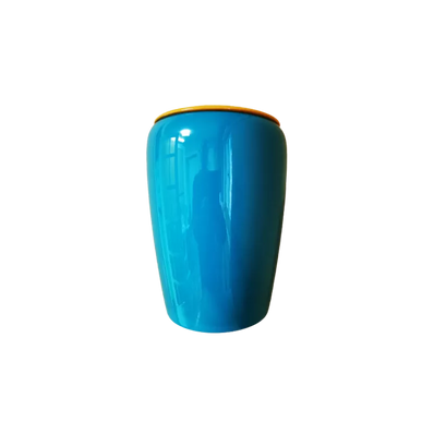 Urne funéraire en bois laqué bleu et curry