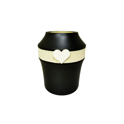 Urne funéraire en bois décor cuir et cœur bois