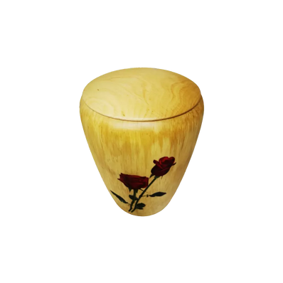 Urne funéraire en bois décor roses